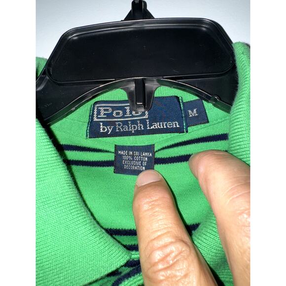 Vintage 90's Polo by Ralph Lauren Men’s Medium Green w/Navy Stripes - Picture 3 of 7